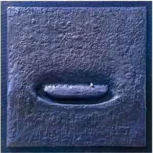 Mohamed-Yassine-Chraibi-2022-Toile-marouflee-sur-panneau-cire-pigmentee-plomb-50×50×3 / laplateforme55.org